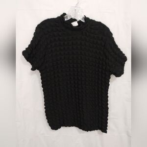 Textured Black Short Sleeve Top